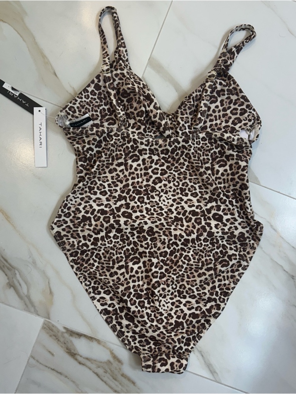 Tahari Cheetah Leopard Animal Print Tan Black Keyhole One Piece Swimsuit Large - Picture 6 of 9